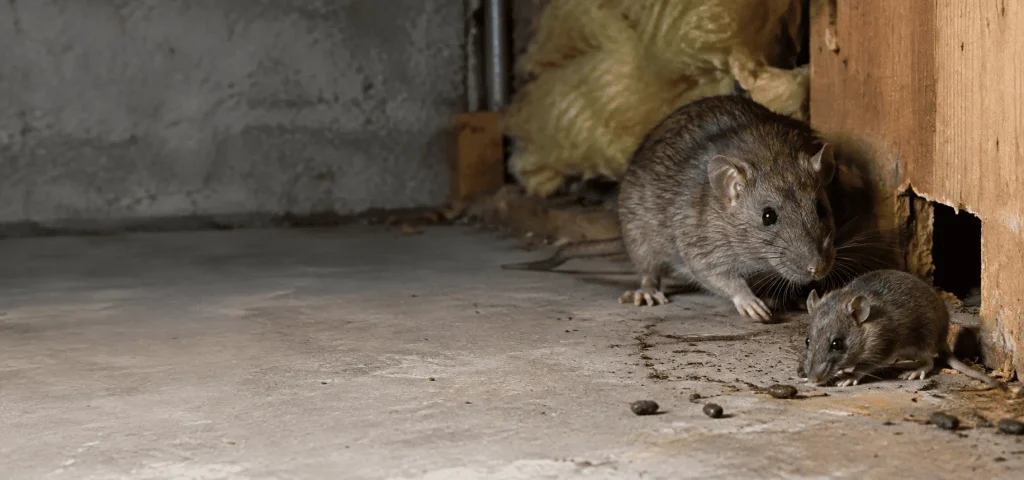 Rats near a wall gap in a garage
